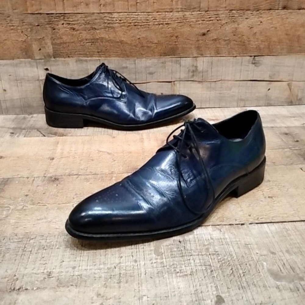 Carrucci KS479-04 Shoes Mens Size 9 42 Navy Leather Cap Toe Derby Dress
